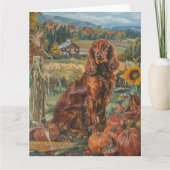 Irish Red Setter Dog Autumn Harvest Thanksgiving Kaart (Voorkant)