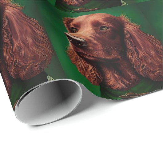 Irish Red Setter Dog in St. Patrick's Day Dress Cadeaupapier (Rol Hoek)