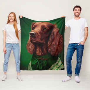 Irish Red Setter Dog in St. Patrick's Day Dress Fleece Deken