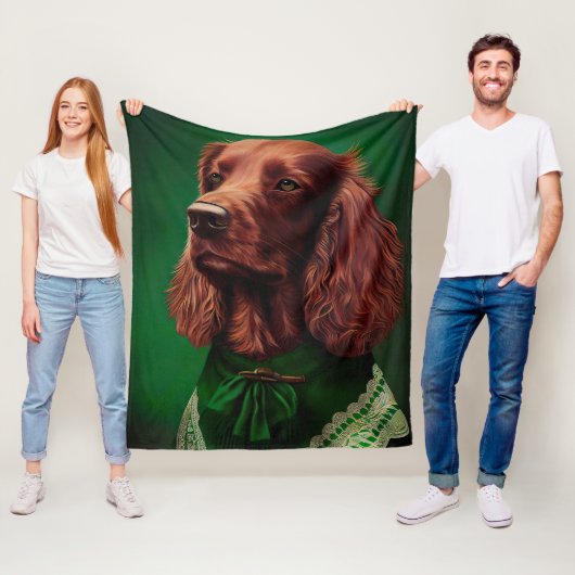 Irish Red Setter Dog in St. Patrick's Day Dress Fleece Deken (In situ)