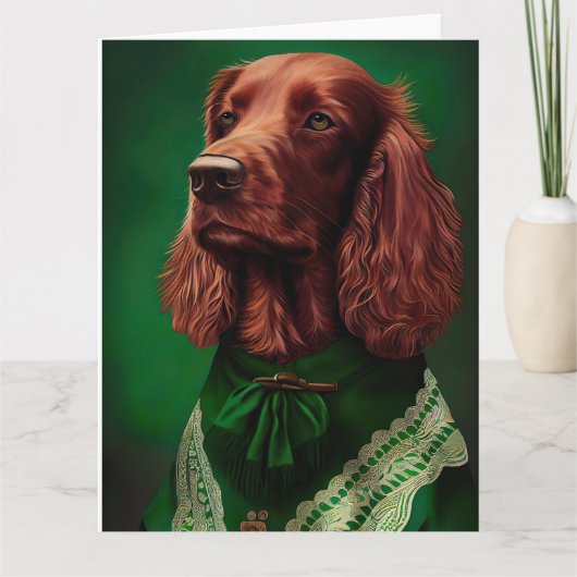 Irish Red Setter Dog in St. Patrick's Day Dress Kaart (Voorkant)
