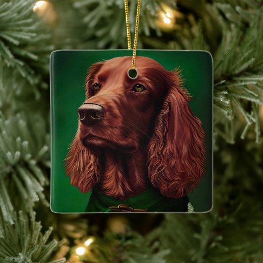 Irish Red Setter Dog in St. Patrick's Day Dress Keramisch Ornament (Boom)