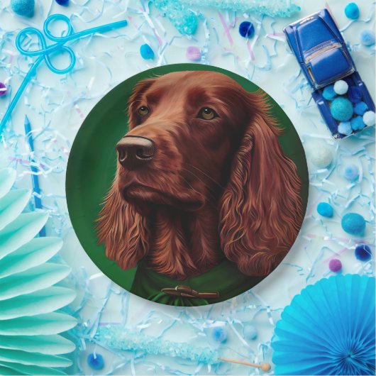 Irish Red Setter Dog in St. Patrick's Day Dress Papieren Bordje (Feest)