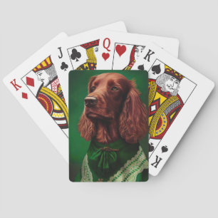 Irish Red Setter Dog in St. Patrick's Day Dress Pokerkaarten