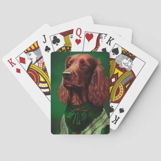 Irish Red Setter Dog in St. Patrick's Day Dress Pokerkaarten (Achterkant)