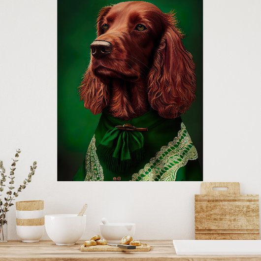 Irish Red Setter Dog in St. Patrick's Day Dress Poster (Keuken)