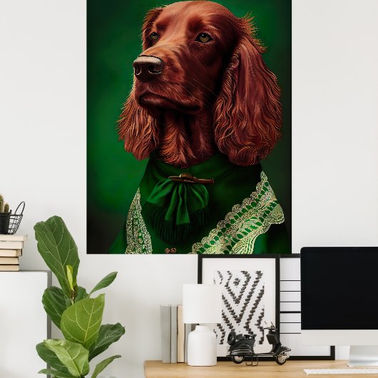 Irish Red Setter Dog in St. Patrick's Day Dress Poster (Thuiskantoor)