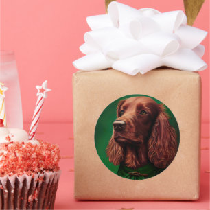 Irish Red Setter Dog in St. Patrick's Day Dress Ronde Sticker