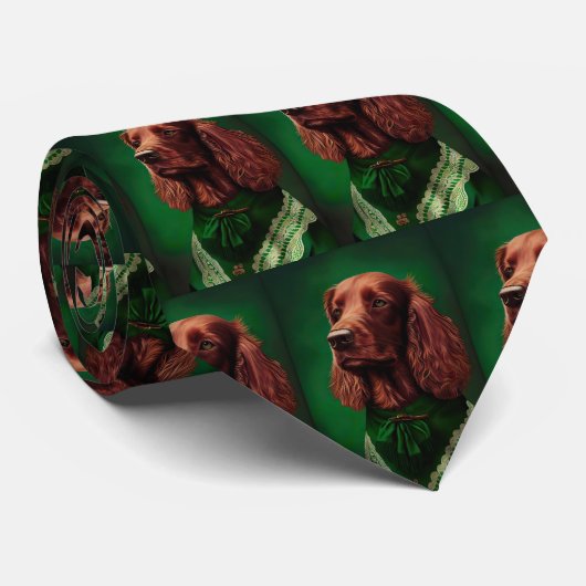 Irish Red Setter Dog in St. Patrick's Day Dress Stropdas (Opgerold)