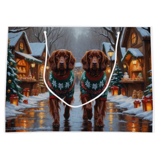 Irish Red Setter Dogs Christmas Snow Holiday Groot Cadeauzakje (Voorkant)