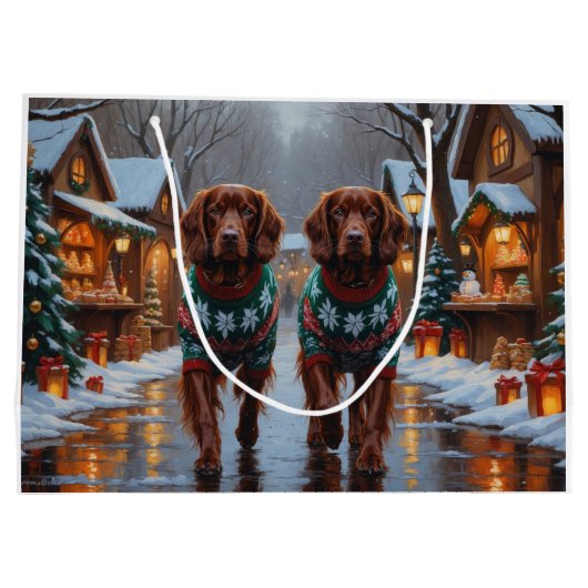 Irish Red Setter Dogs Christmas Snow Holiday Groot Cadeauzakje (Achterkant)