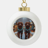 Irish Red Setter Dogs Christmas Snow Holiday Keramische Bal Ornament (Voorkant)