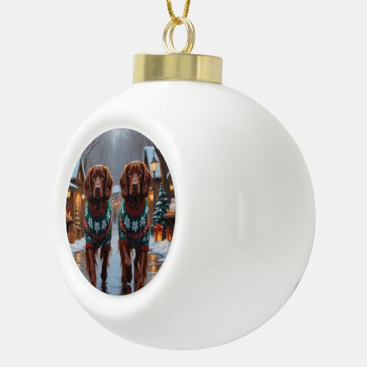 Irish Red Setter Dogs Christmas Snow Holiday Keramische Bal Ornament (Rechts)