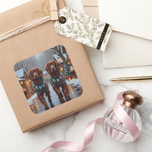 Irish Red Setter Dogs Christmas Snow Holiday Vierkante Sticker (Geschenken)