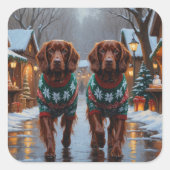 Irish Red Setter Dogs Christmas Snow Holiday Vierkante Sticker (Voorkant)