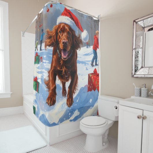 Irish Red Setter Hardloopsneeuw met kerst Pet Douchegordijn (In situ)