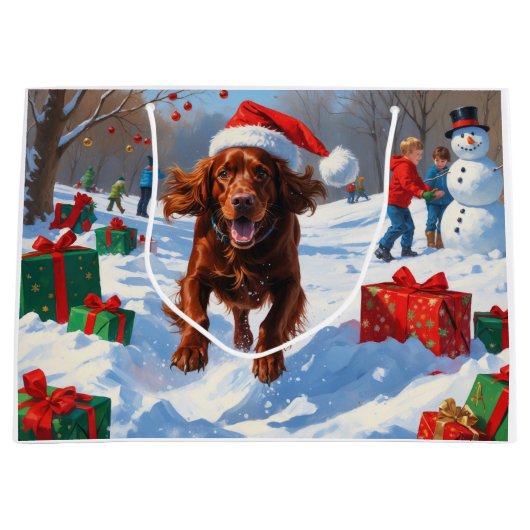 Irish Red Setter Hardloopsneeuw met kerst Pet Groot Cadeauzakje (Voorkant)
