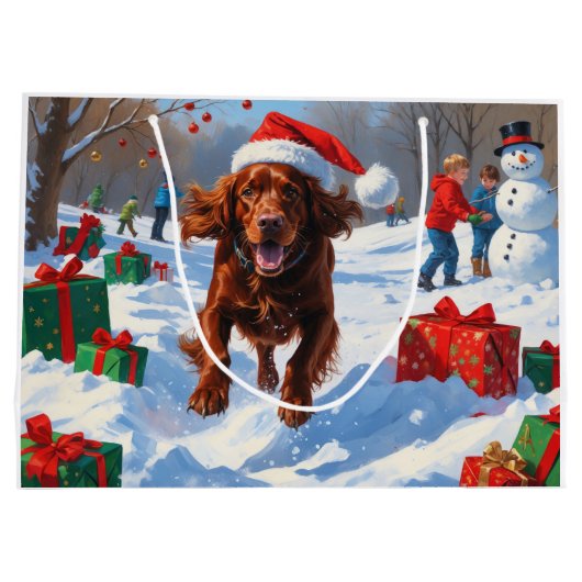 Irish Red Setter Hardloopsneeuw met kerst Pet Groot Cadeauzakje (Achterkant)