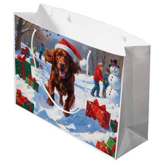 Irish Red Setter Hardloopsneeuw met kerst Pet Groot Cadeauzakje (Achterkant Gekanteld)