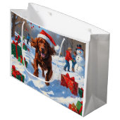 Irish Red Setter Hardloopsneeuw met kerst Pet Groot Cadeauzakje (Voorkant Gekanteld)