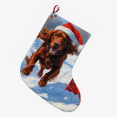 Irish Red Setter Hardloopsneeuw met kerst Pet Grote Kerstsok (Voorkant (Hangend))