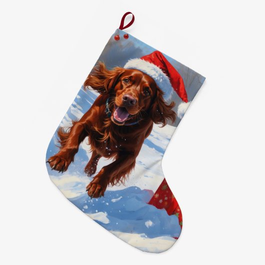 Irish Red Setter Hardloopsneeuw met kerst Pet Grote Kerstsok (Voorkant (Hangend))