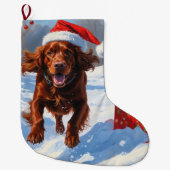 Irish Red Setter Hardloopsneeuw met kerst Pet Grote Kerstsok (Voorkant)