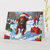 Irish Red Setter Hardloopsneeuw met kerst Pet Kaart (Gele Bloem)