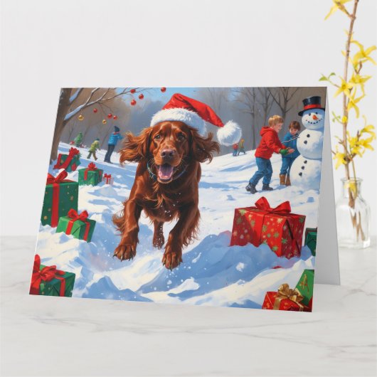 Irish Red Setter Hardloopsneeuw met kerst Pet Kaart (Gele Bloem)