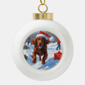 Irish Red Setter Hardloopsneeuw met kerst Pet Keramische Bal Ornament (Voorkant)