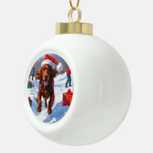 Irish Red Setter Hardloopsneeuw met kerst Pet Keramische Bal Ornament (Rechts)