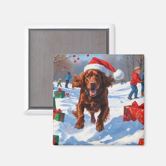 Irish Red Setter Hardloopsneeuw met kerst Pet Magneet (Voorkant / Achterkant)