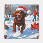 Irish Red Setter Hardloopsneeuw met kerst Pet Magneet (Voorkant)