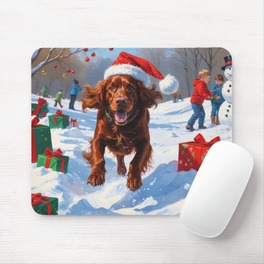 Irish Red Setter Hardloopsneeuw met kerst Pet Muismat (Met muis)