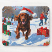 Irish Red Setter Hardloopsneeuw met kerst Pet Muismat (Voorkant)
