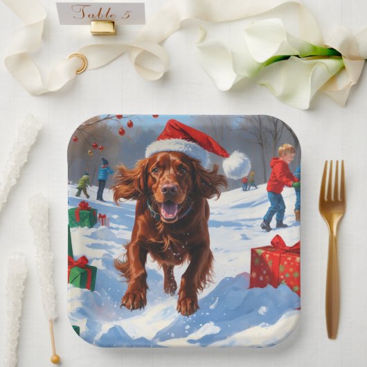 Irish Red Setter Hardloopsneeuw met kerst Pet Papieren Bordje (Huwelijk)