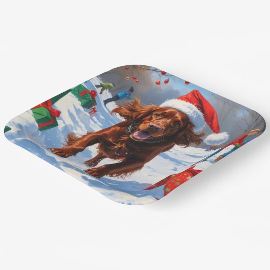 Irish Red Setter Hardloopsneeuw met kerst Pet Papieren Bordje (Gebogen)