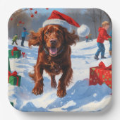Irish Red Setter Hardloopsneeuw met kerst Pet Papieren Bordje (Voorkant)