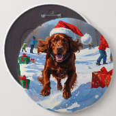 Irish Red Setter Hardloopsneeuw met kerst Pet Ronde Button 6,0 Cm (Voorkant /achterkant)