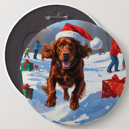 Irish Red Setter Hardloopsneeuw met kerst Pet Ronde Button 6,0 Cm (Voorkant /achterkant)