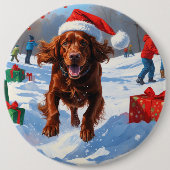 Irish Red Setter Hardloopsneeuw met kerst Pet Ronde Button 6,0 Cm (Voorkant)