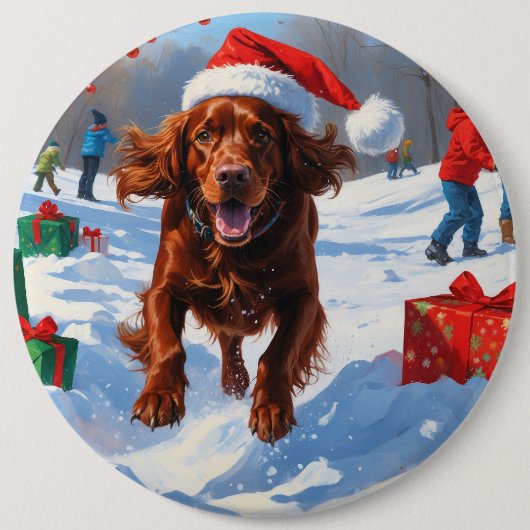 Irish Red Setter Hardloopsneeuw met kerst Pet Ronde Button 6,0 Cm (Voorkant)