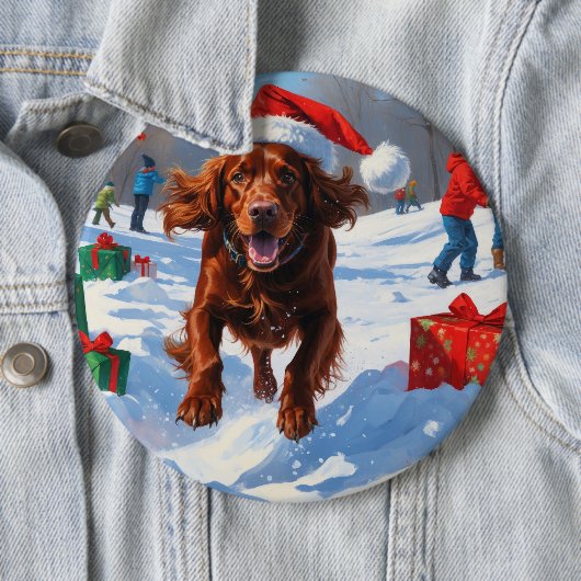 Irish Red Setter Hardloopsneeuw met kerst Pet Ronde Button 6,0 Cm (In situ)