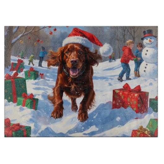 Irish Red Setter Hardloopsneeuw met kerst Pet Snijplank (Voorkant)