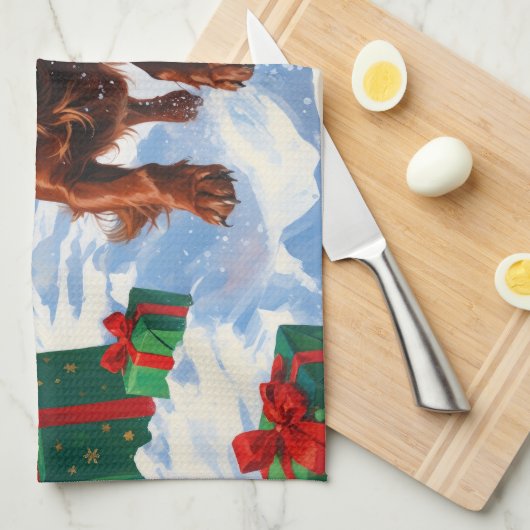 Irish Red Setter Hardloopsneeuw met kerst Pet Theedoek (Quarter Fold)