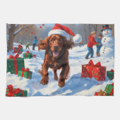 Irish Red Setter Hardloopsneeuw met kerst Pet Theedoek (Horizontaal)