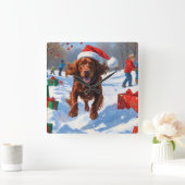 Irish Red Setter Hardloopsneeuw met kerst Pet Vierkante Klok (Huis)