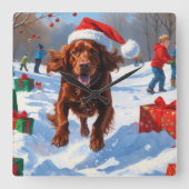 Irish Red Setter Hardloopsneeuw met kerst Pet Vierkante Klok (Voorkant)