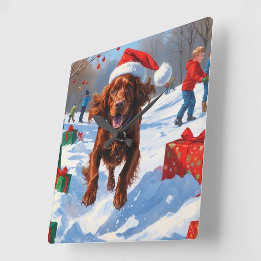 Irish Red Setter Hardloopsneeuw met kerst Pet Vierkante Klok (Hoek)