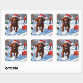 Irish Red Setter Hardloopsneeuw met kerst Pet Vierkante Sticker (Vel)